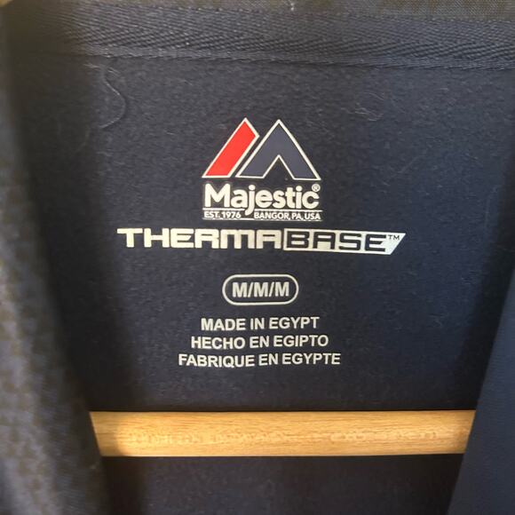 Patriots Logo Hooded Sweatshirt Majestic Therma Base Navy Blue Medium - Picture 5 of 9